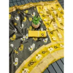 Generic Women's Soft Litchi Silk Jacquard Work Saree With Unstitched Blouse 5.5Mtr (Black) - Image 3