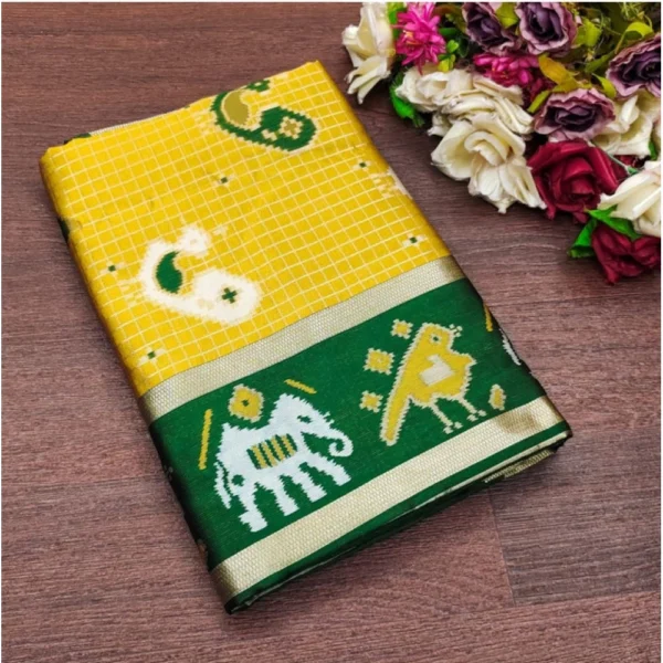 Yellow-Green Litchi Silk Jacquard Saree with Blouse
