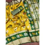 Generic Women's Soft Litchi Silk Jacquard Work Saree With Unstitched Blouse 5.5Mtr (Yellow-Green) - Image 2