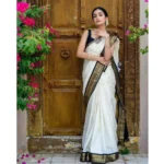 Generic Women's Soft Litchi Silk Jacquard Work Saree With Unstitched Blouse 5.5Mtr (White)