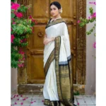 Generic Women's Soft Litchi Silk Jacquard Work Saree With Unstitched Blouse 5.5Mtr (White) - Image 3