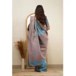 Generic Women's Soft Litchi Silk Jacquard Work Saree With Unstitched Blouse 5.5Mtr (Gray) - Image 3