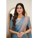 Generic Women's Soft Litchi Silk Jacquard Work Saree With Unstitched Blouse 5.5Mtr (Gray) - Image 2