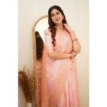 Generic Women's Soft Litchi Silk Jacquard Work Saree With Unstitched Blouse 5.5Mtr (Pink) - Image 2