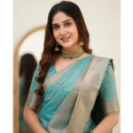 Generic Women's Soft Litchi Silk Jacquard Work Saree With Unstitched Blouse 5.5Mtr (Light Blue) - Image 2