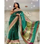 Generic Women's Soft Litchi Silk Jacquard Work Saree With Unstitched Blouse 5.5Mtr (Green) - Image 4