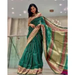 Generic Women's Soft Litchi Silk Jacquard Work Saree With Unstitched Blouse 5.5Mtr (Green) - Image 3