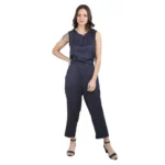 Navy Blue Crepe Sleeveless Jumpsuit