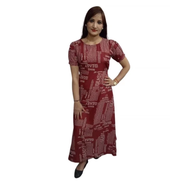 Maroon Crepe Half Sleeve Dress