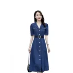 Blue Denim Half Sleeve Dress for Women