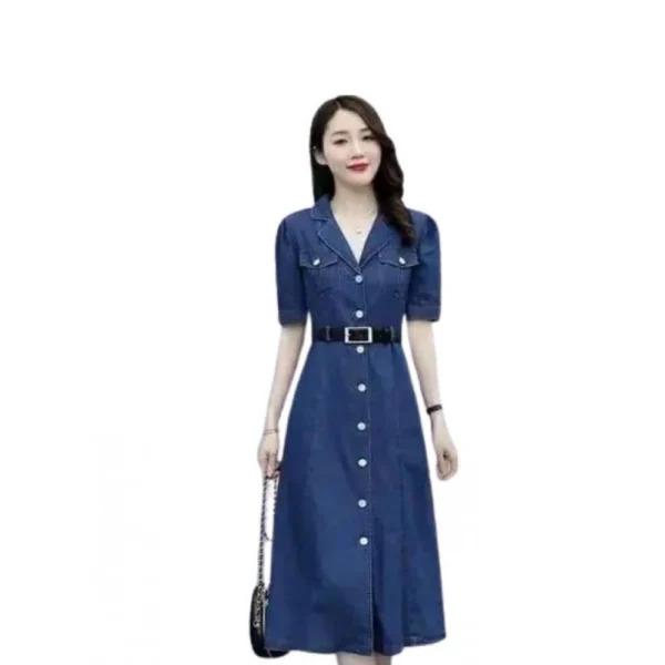 Blue Denim Half Sleeve Dress for Women