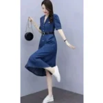 Generic Women's Casual Denim Half Sleeves Dress (Blue) - Image 3