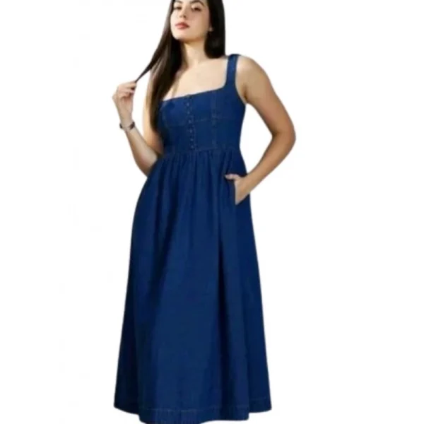 Blue Denim Sleeveless Dress for Women