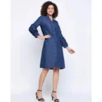 Generic Women's Casual Denim Full sleeve Dress (Blue) - Image 3