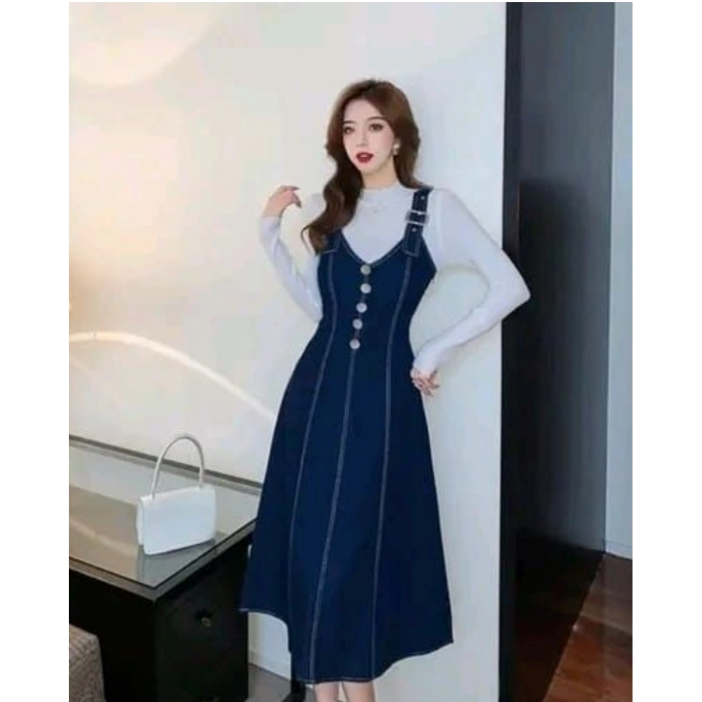 Blue Denim Sleeveless Dress for Women
