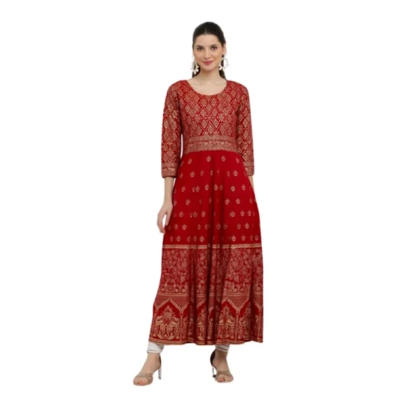 Red Rayon Anarkali Kurti for Women