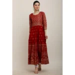 Generic Women's Casual Rayon 3-4th Sleeves Anarkali Kurti (Red) - Image 5