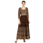 Generic Women's Casual Rayon 3-4th Sleeves Anarkali Kurti (Brown) - Image 4