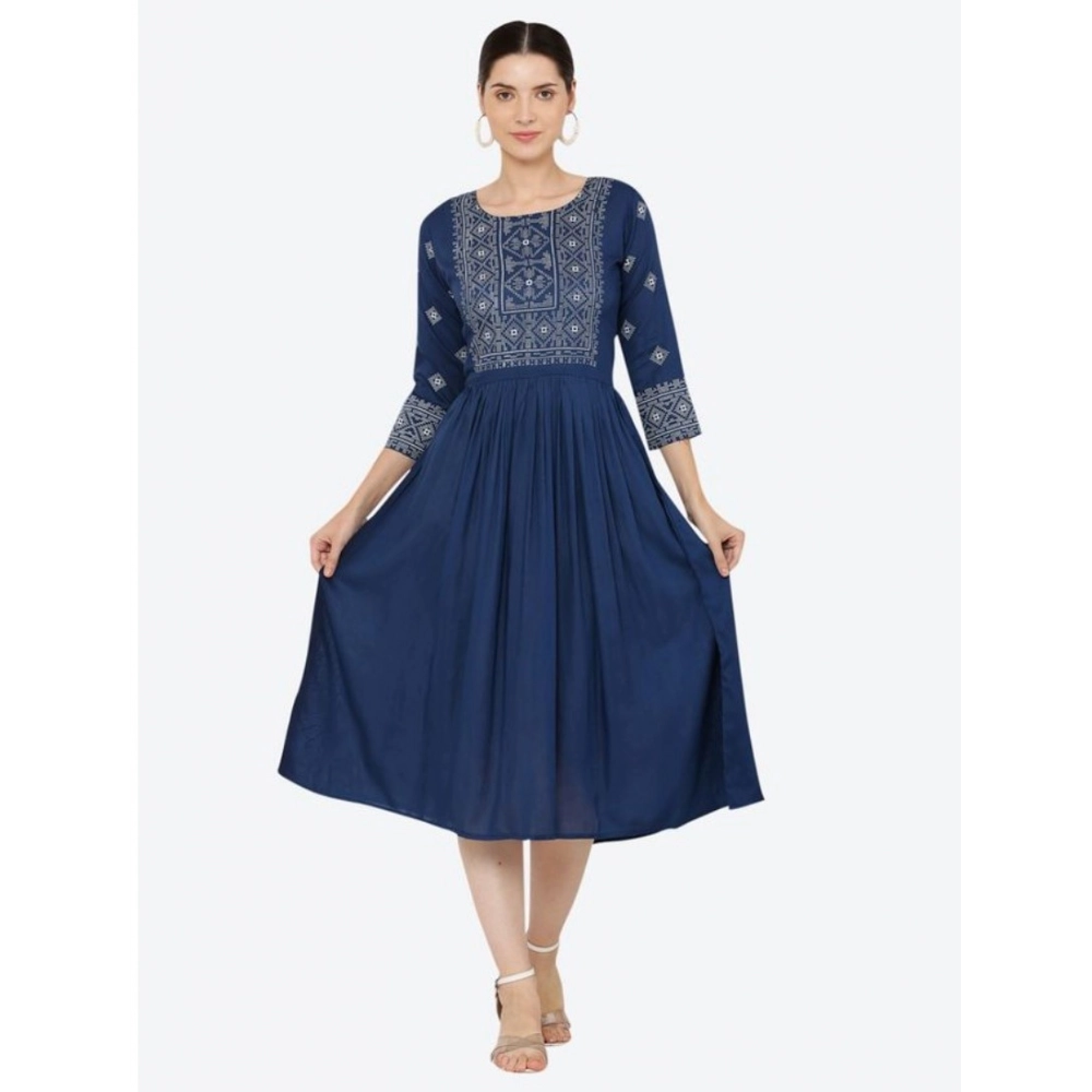 Blue Rayon Casual Kurti for Women