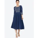 Generic Women's Casual Rayon 3-4th Sleeves Kurti (Blue) - Image 5