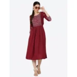 Generic Women's Casual Rayon 3-4th Sleeves Kurti (Maroon) - Image 3