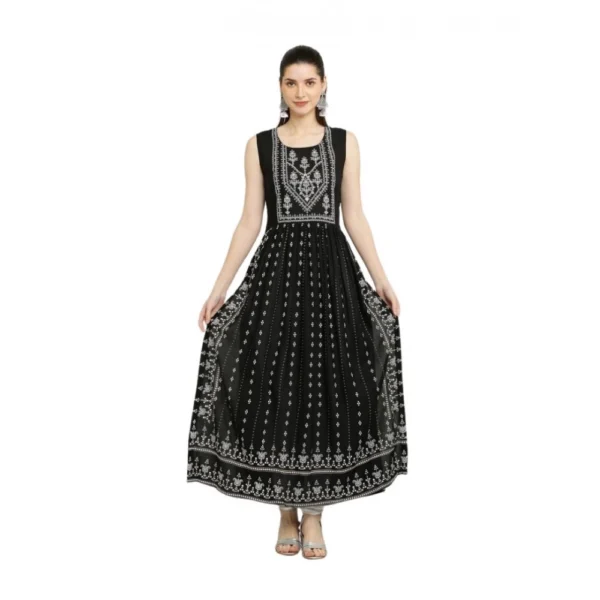 Black Rayon Sleeveless Kurti for Women