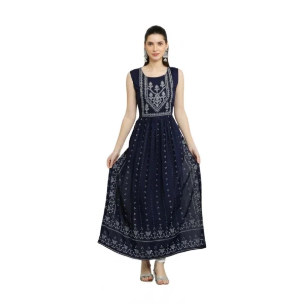 Blue Rayon Sleeveless Kurti for Women