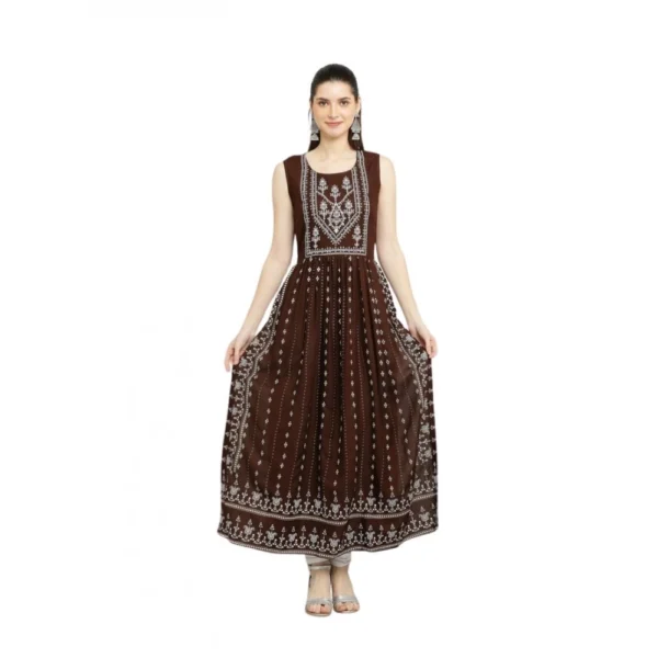 Brown Rayon Sleeveless Kurti for Women