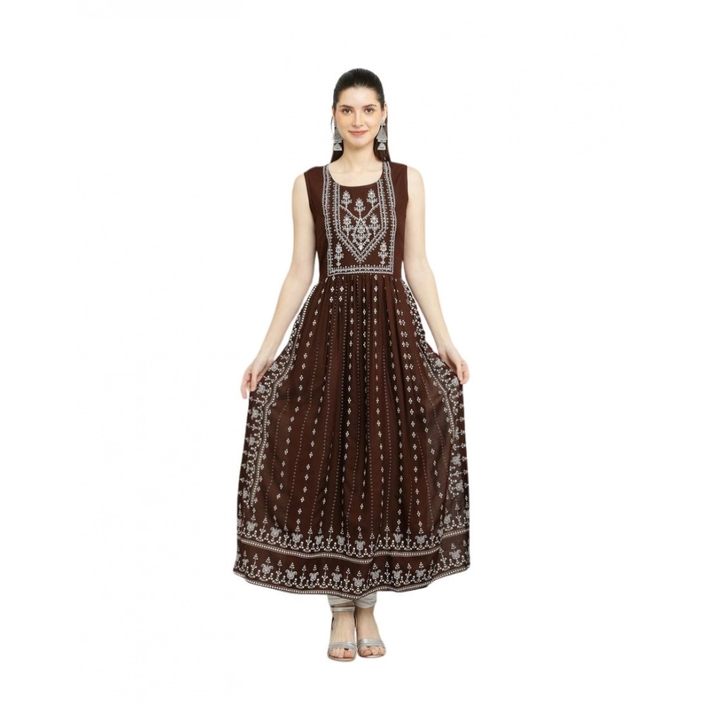 Brown Rayon Sleeveless Kurti for Women