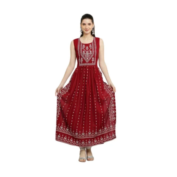 Maroon Rayon Sleeveless Kurti for Women