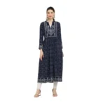 Blue Rayon Full Sleeve Kurti for Women