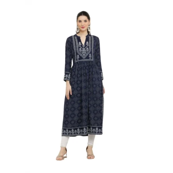 Blue Rayon Full Sleeve Kurti for Women