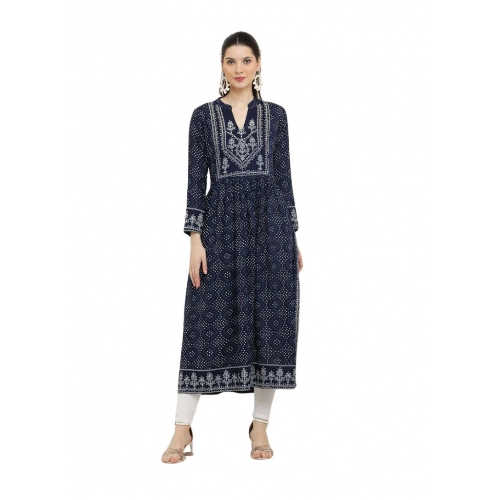 Blue Rayon Full Sleeve Kurti for Women