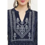 Generic Women's Casual Rayon Full sleeve Kurti (Blue) - Image 5