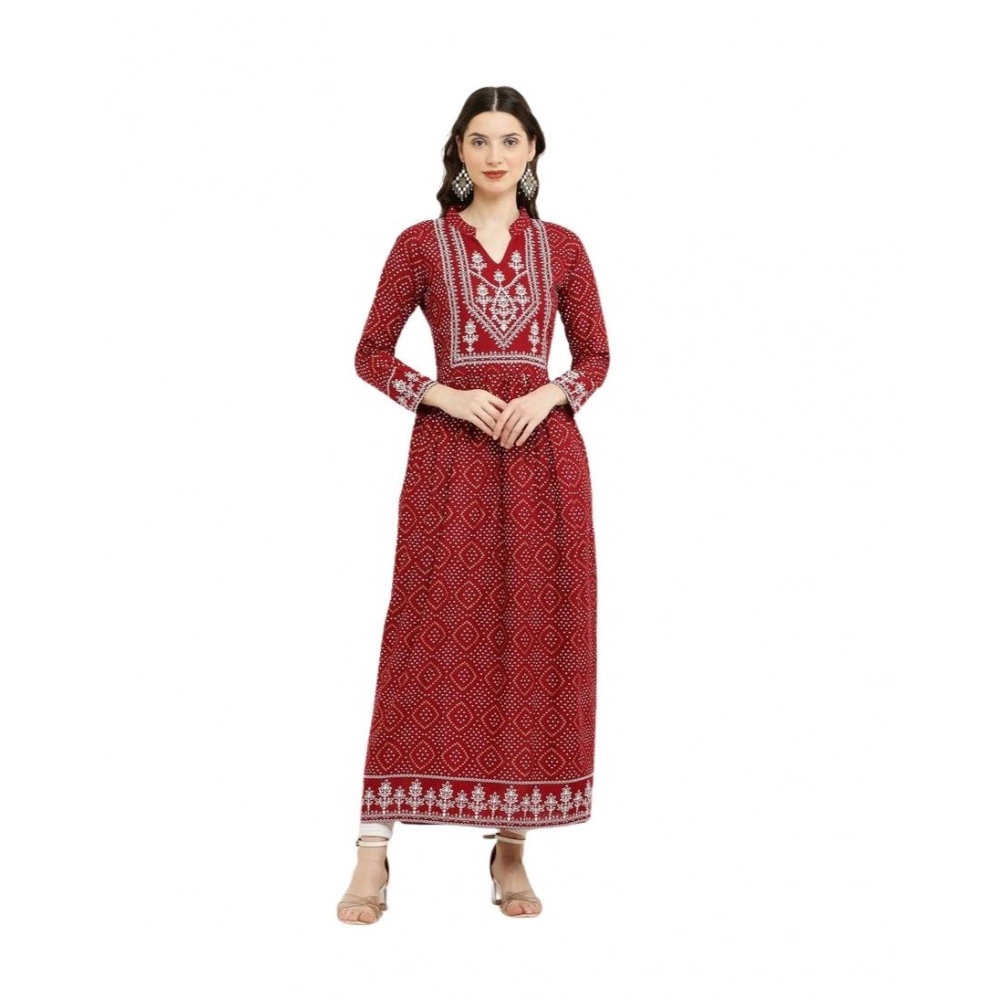 Maroon Rayon Full Sleeve Kurti for Women