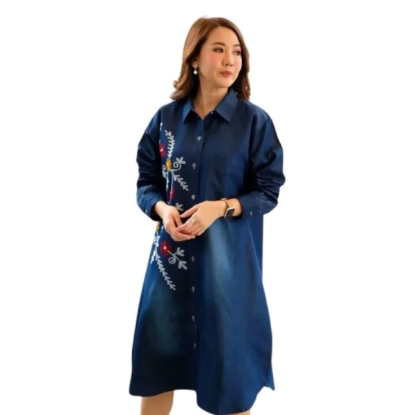 Generic Women's Casual Denim Full sleeve Dress (Blue)