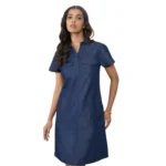 Blue Denim Half Sleeve Dress for Women