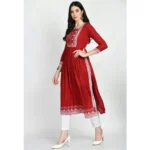 Generic Women's Casual Rayon 3-4th Sleeves Kurti (Maroon) - Image 2