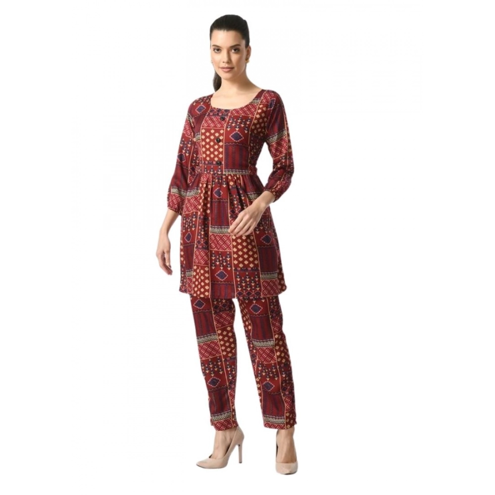 Maroon Crepe Cord Set for Women