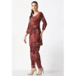 Generic Women's Casual Crepe 3-4th Sleeves Cord Set (Maroon) - Image 3