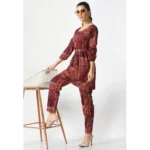 Generic Women's Casual Crepe 3-4th Sleeves Cord Set (Maroon) - Image 5