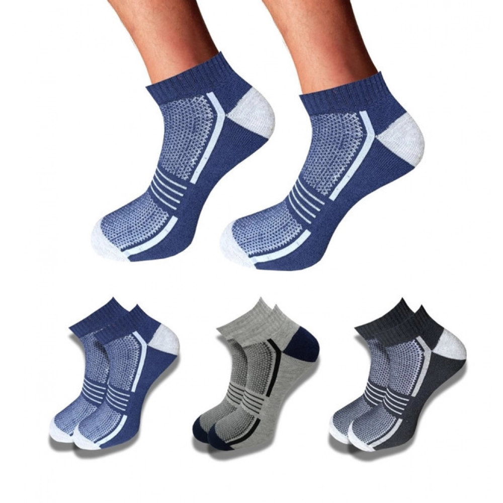 Navy Blue Multicolor Unisex Cotton Low Cut Socks 3 Pair Pack