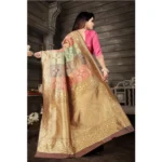 Generic Women's Soft Lichi Silk Printed Saree With Unstitched Blouse 5.5Mtr (Gold) - Image 2