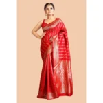 Generic Women's Soft Lichi Silk Printed Saree With Unstitched Blouse 5.5Mtr (Red) - Image 2