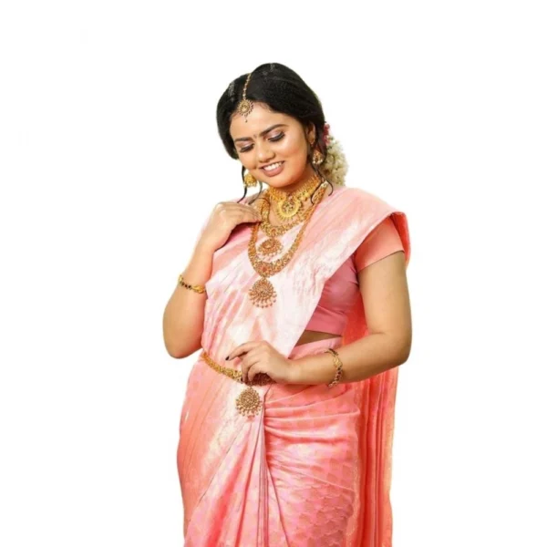 Beautiful Pink Soft Lichi Silk Printed Saree for Women
