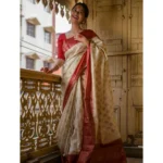 Women's White Lichi Silk Printed Saree