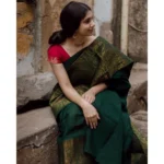 Generic Women's Soft Lichi Silk Printed Saree With Unstitched Blouse 5.5Mtr (Green) - Image 2