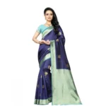 Navy Blue Soft Lichi Silk Printed Saree for Women