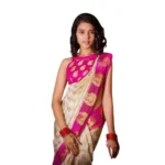 White Soft Lichi Silk Printed Saree for Women