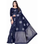 Blue Soft Lichi Silk Printed Saree with Unstitched Blouse